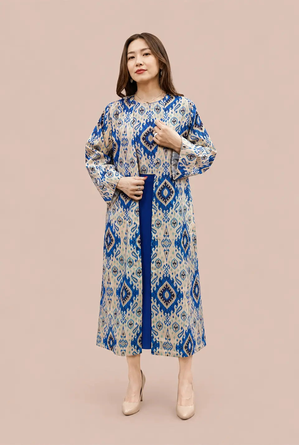 Blue & Cream Ikat Georgette Abbaya