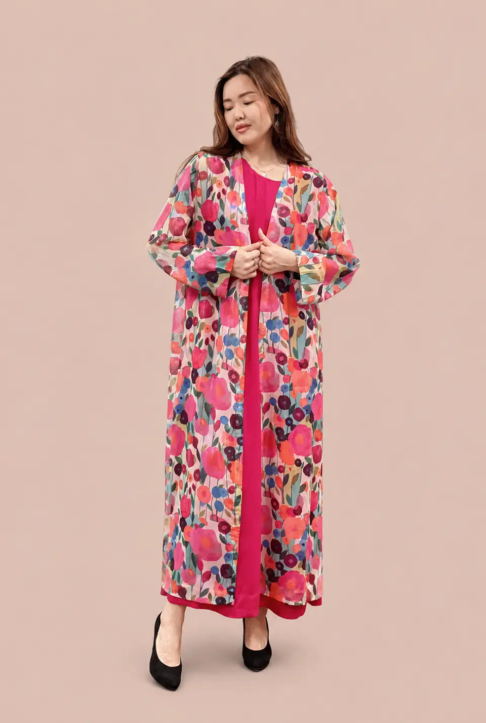 Multicolored Floral Chiffon Abbaya