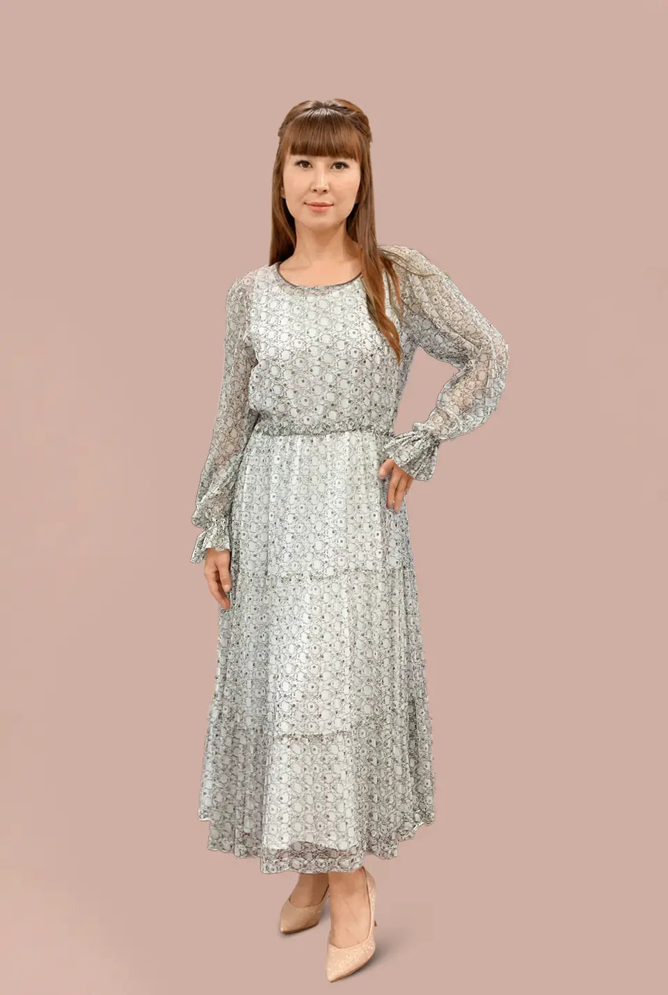 Grey & Brown Chiffon Dress