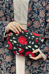 Black Cotton Handbag with Red Design
