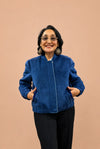 Blue Quilted Bomber Jacket