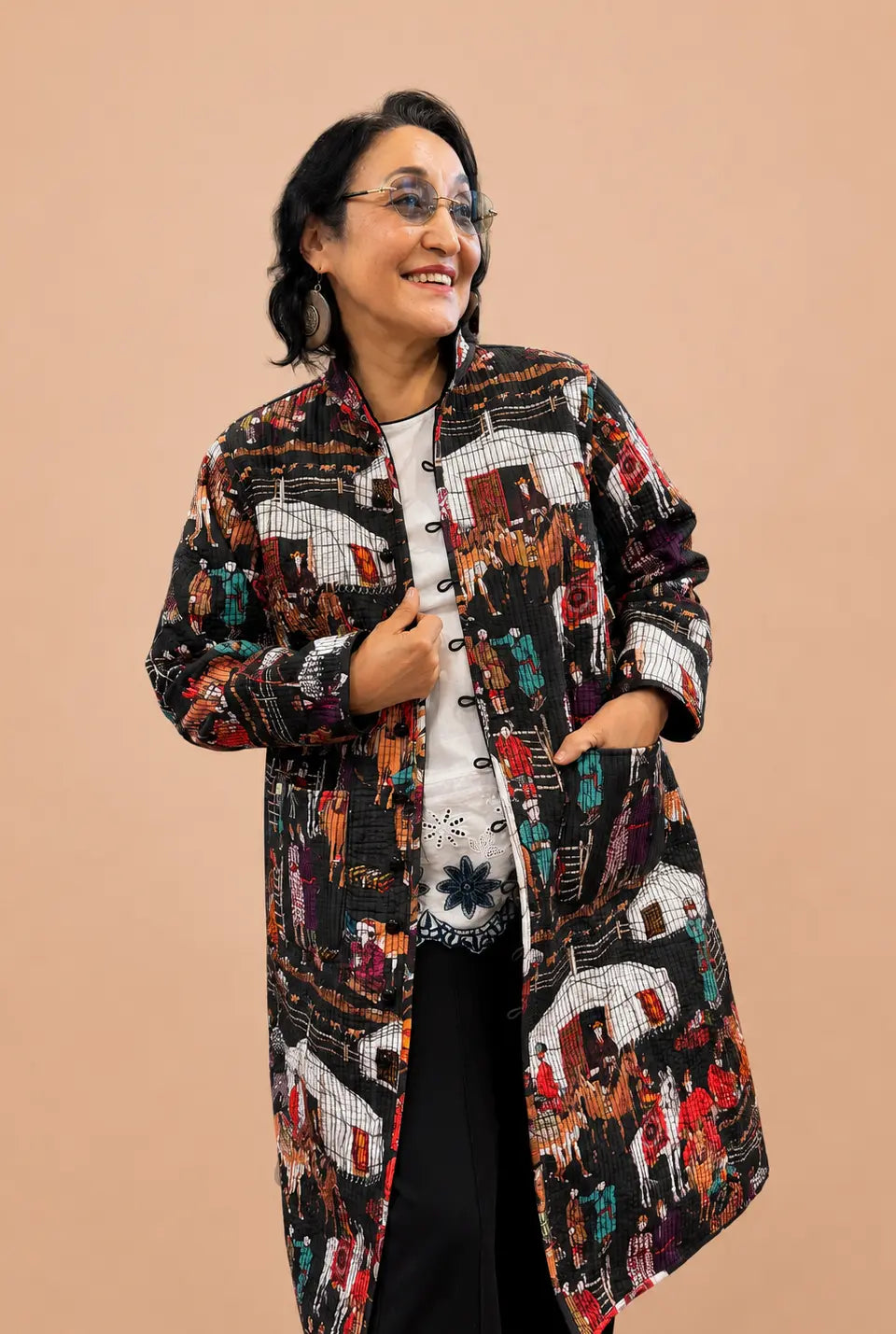 Multicolored Quilted Medium Long Jacket