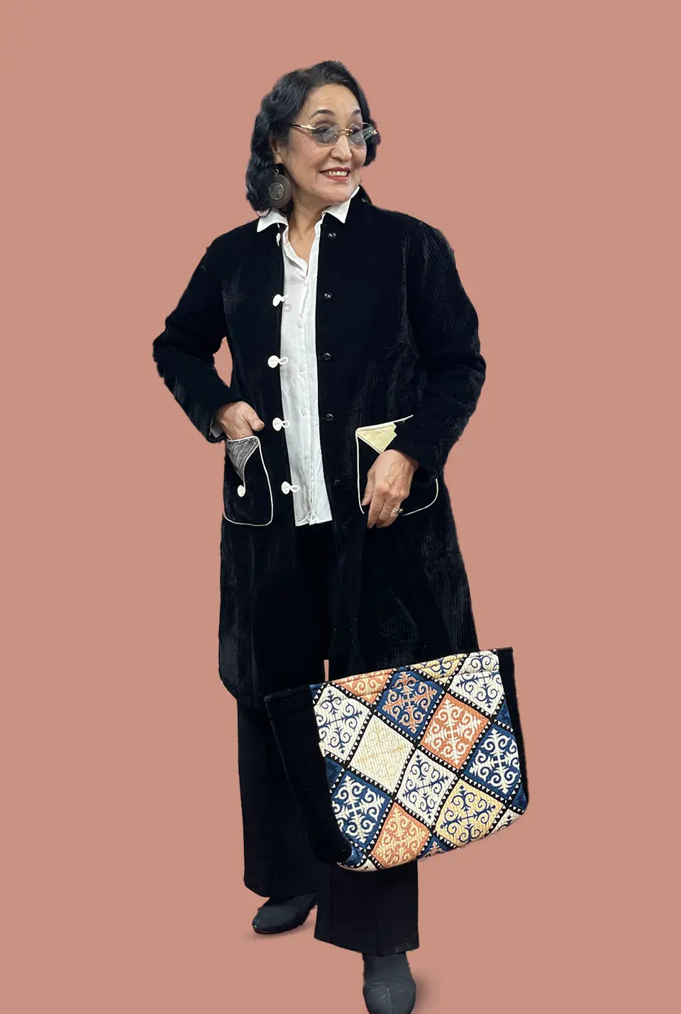 Black Quilted Medium Long Jacket