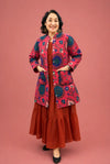 Red & Blue Quilted Medium Long Jacket