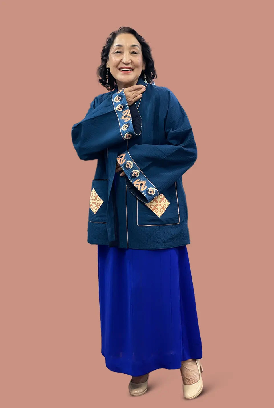 Blue Quilted Medium Long Jacket