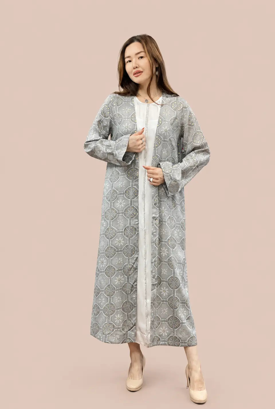 Grey Geometric Cotton Abbaya