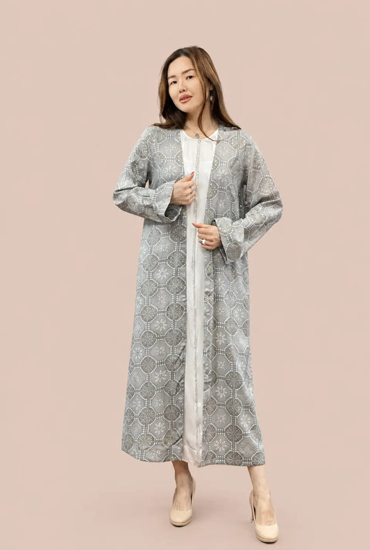 Grey Geometric Cotton Abbaya