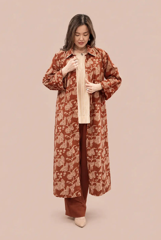 Cream & Brown Pattern Cotton Abbaya