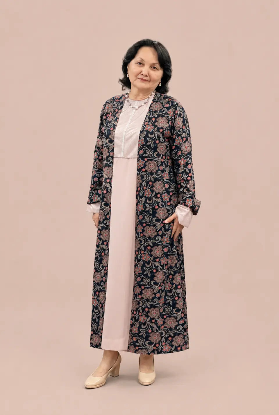 Navy Blue Floral Rayon Abbaya