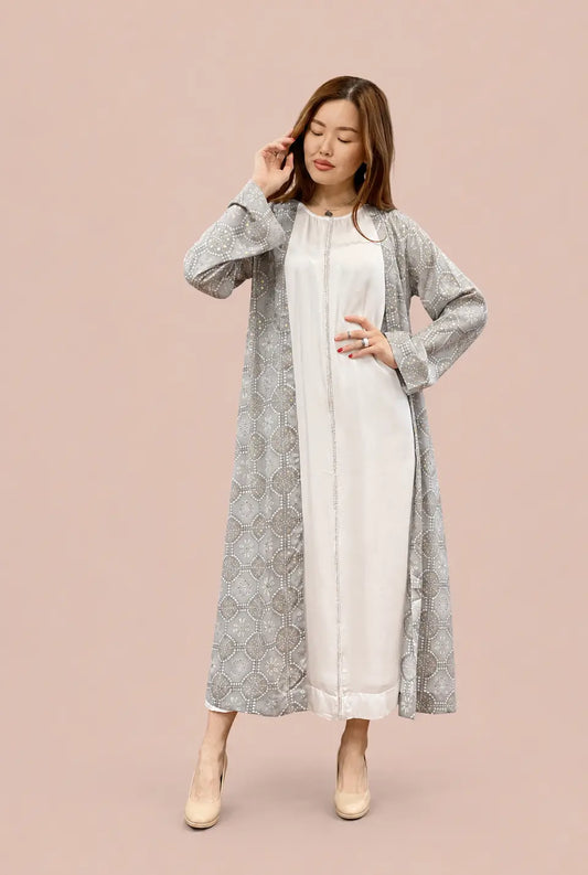 Cream Cotton Dress with Silver Piping