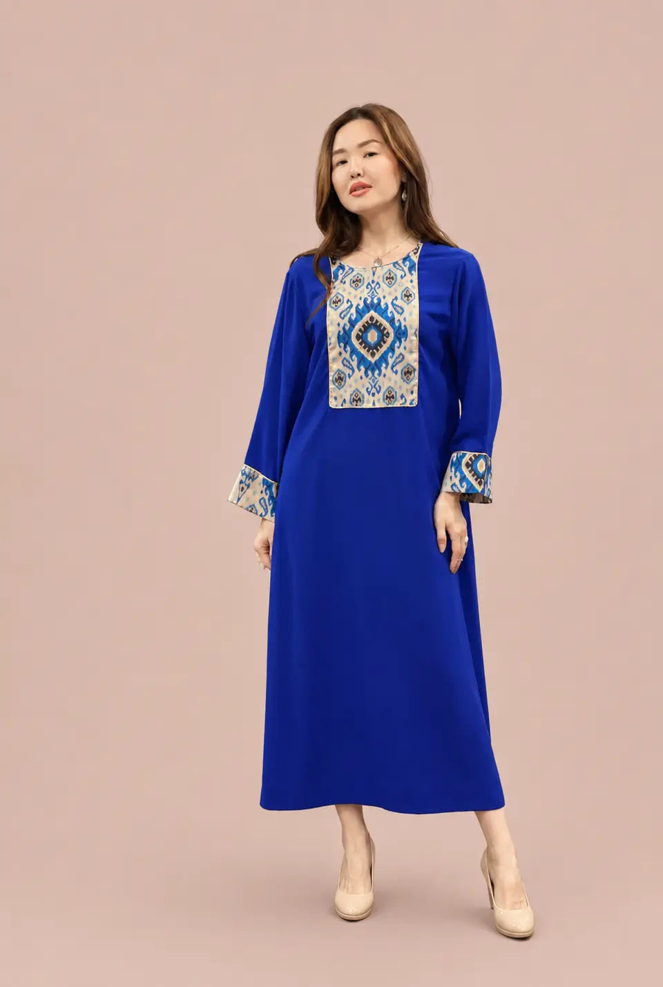 Blue Georgette Dress with Ikat Accents