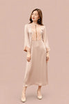 Peach Satin Silk Dress with Gold Piping