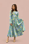 Green & Light Blue Satin Silk Dress