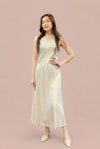 Cream Georgette Dress with Gold Stripes