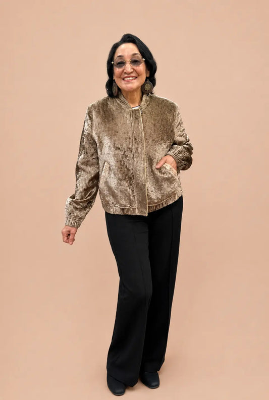 Light Brown Quilted Bomber Jacket