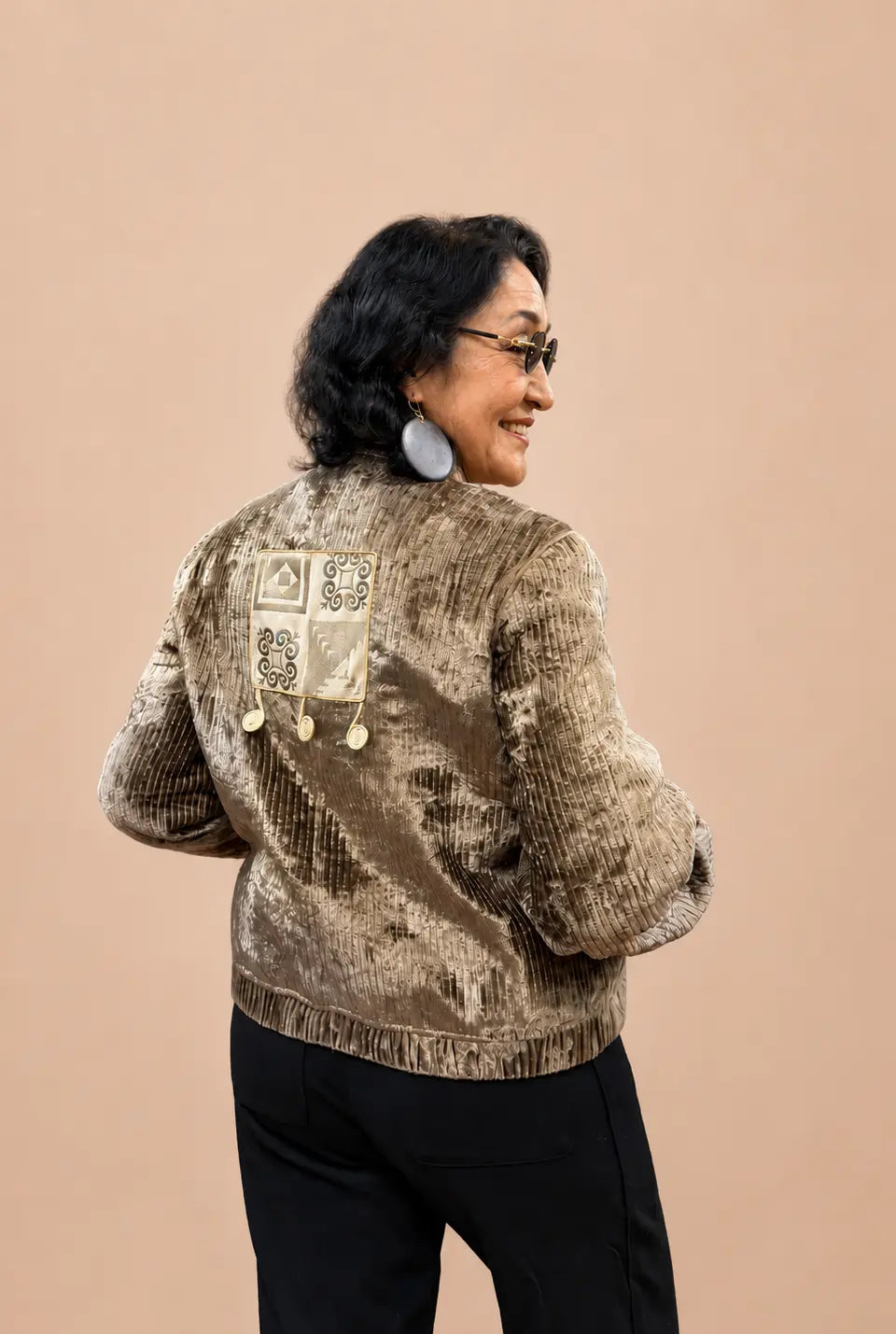 Light Brown Quilted Bomber Jacket