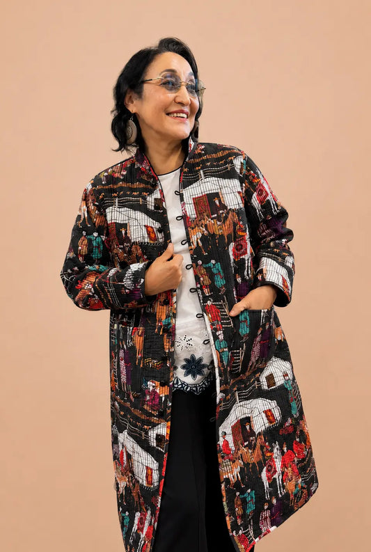 Multicolored Quilted Medium Long Jacket