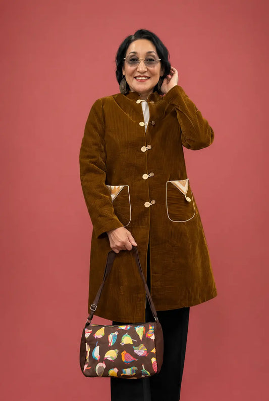 Brown Quilted Medium Long Jacket