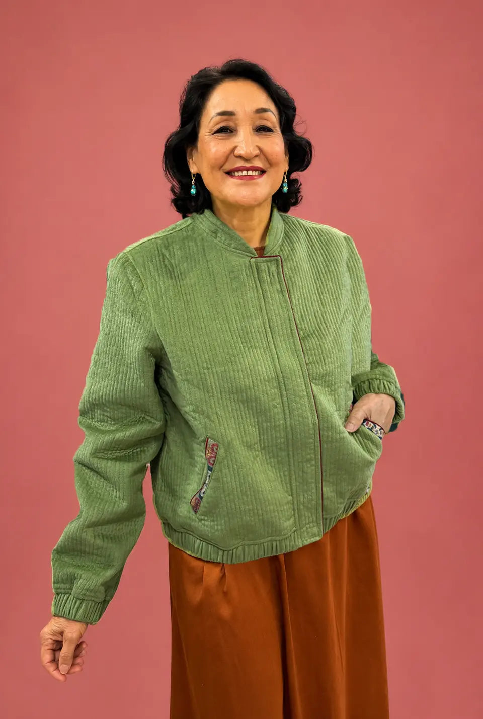 Lime Green Quilted Bomber Jacket
