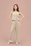 Cream Rayon Shirt with Gold Stripes