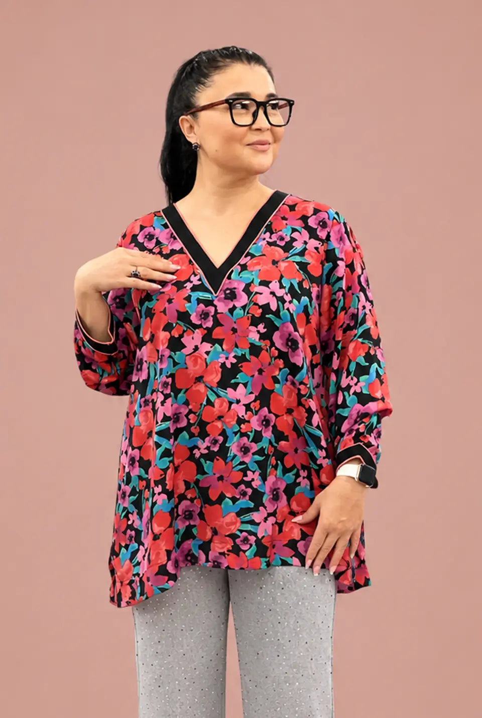 Red & Black Floral Silk Shirt