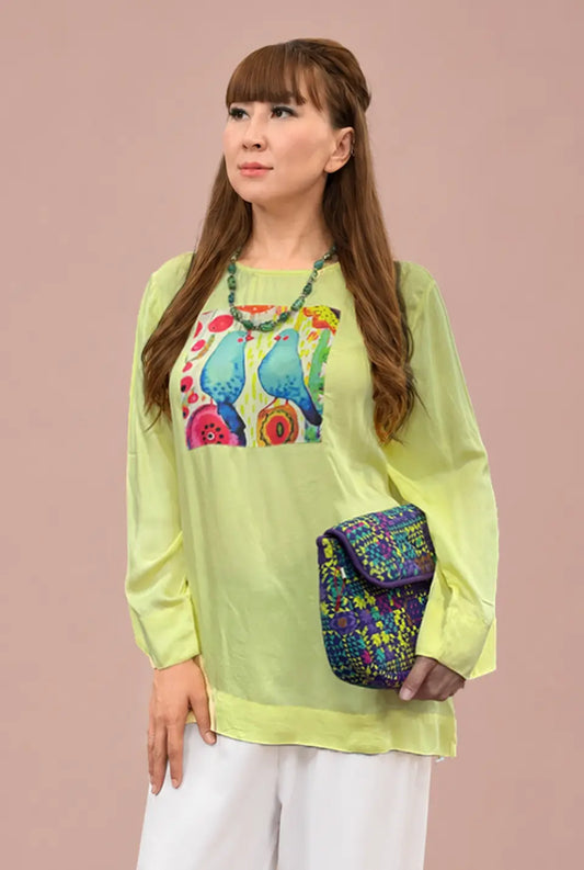Pastel Yellow Bluebird Rayon Shirt