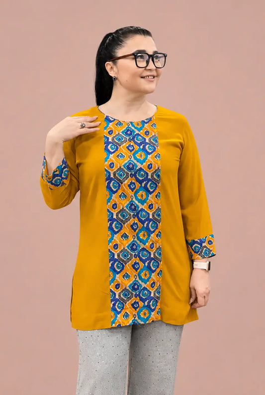 Mustard Rayon Shirt with Blue Panel